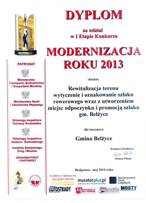 
                                                    Dyplom za udział w pierwszym etapie konkursu Modernizacja roku 2013
                                                