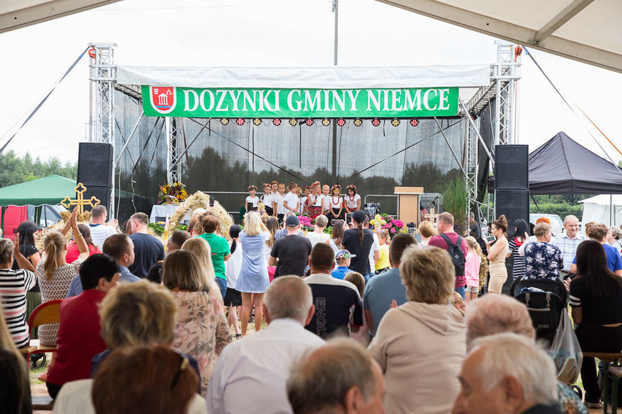 Na zdjęciu dzieci występujące na scenie w planie dalekim