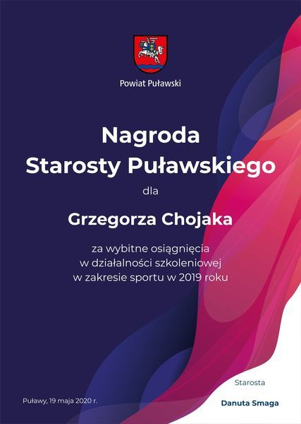 
                                                       Dyplomy dla najlepszych sportowców powiatu puławskiego 2019
                                                