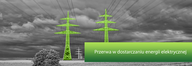 Linie energetyczne i napis Przerwy w dostarczaniu Energi elektrycznej
