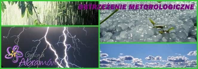 Zdjęcia deszcz, burza, mróz, chmury i napis ostrzeżenie meteorologiczne