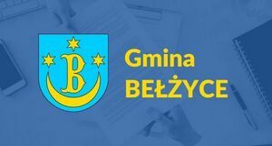Herb Gminy Bełżyce z napisem na granatowym tle