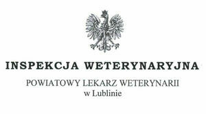 Grafika przedstawia godło Polski, poniżej napis koloru czarnego: Inspekcja weterynaryjna Powiatowy Lekarz Weterynarii w Lublinie.