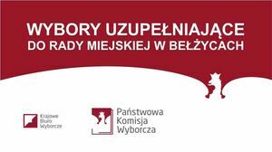 Grafika składa się z dwóch prostokątów, górny koloru czerwonego, dolny koloru białego. Górny prostokąt zawiera biały napis następującej treści: Wybory uzupełniające do Rady Miejskiej w Bełżycach. Na białym tle znajdują się dwa loga instytucji Państwowych, pierwszy to Krajowego Biura Wyborczego, drugi Państwowej Komisji Wyborczej.