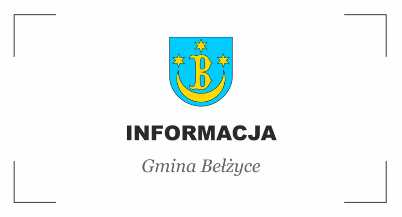 Herb Gminy Bełżyce z czarnym napisem INFORMACJA