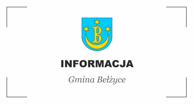 Grafika przedstawia po środku herb gminy Bełżyce, poniżej czarny napis: Informacja Gmina Belżyce.