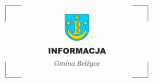 Grafika przedstawia po środku herb gminy Bełżyce, poniżej czarny napis: Informacja Gmina Belżyce.