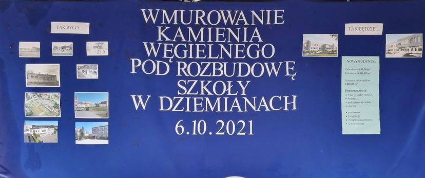 Wmurowanie kamienia węgielnego pod nowo budowany obiekt Szkoły Podstawowej w Dziemianach