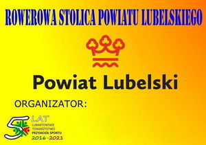 napis na żółtym tle Rowerowa stolica powiatu lubelskiego