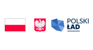 Flaga i godło polski i logo Polski Ład