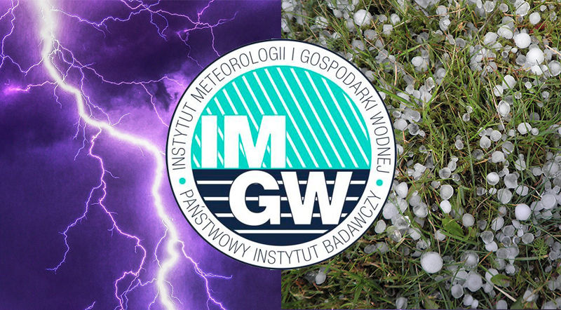 Grafika ogólna burze grad z logo IMGW