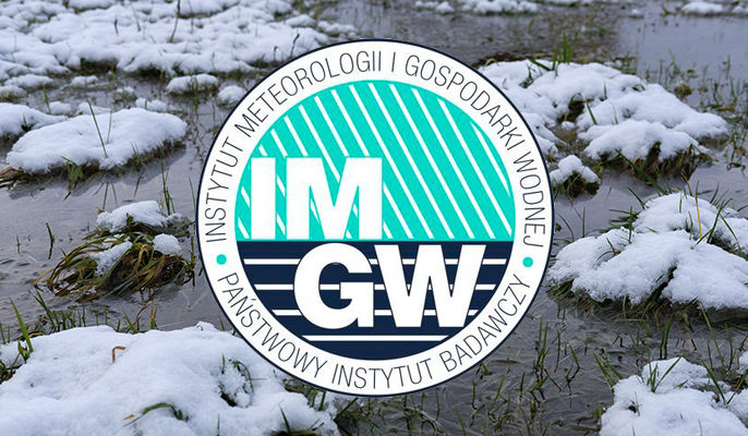 Grafika ogólna logo IMGW na tle roztopów