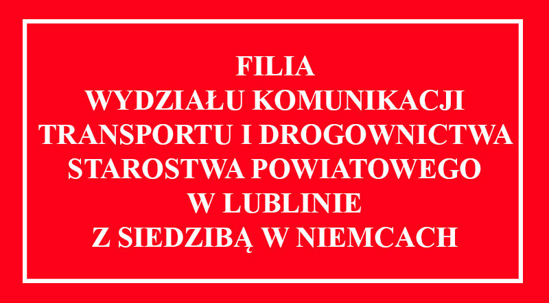 Grafika przedstawia pełną nazwę filii wydziału komunikacji w Niemcach