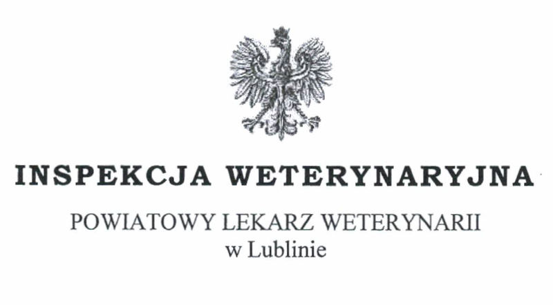 Godło państwowe z napisem Inspekcja Weterynaryjna Powiatowy Lekarz Weterynarii w Lublinie