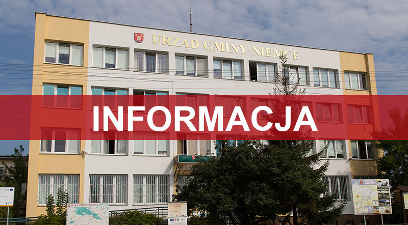 Na zdjęciu napis informacja na tle budynku urzędu