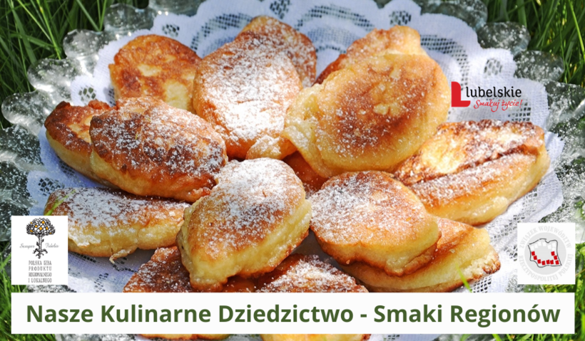 Na zdjęciu racuchy i napis Nasze Kulinarne Dziedzictwo - Smaki Regionów