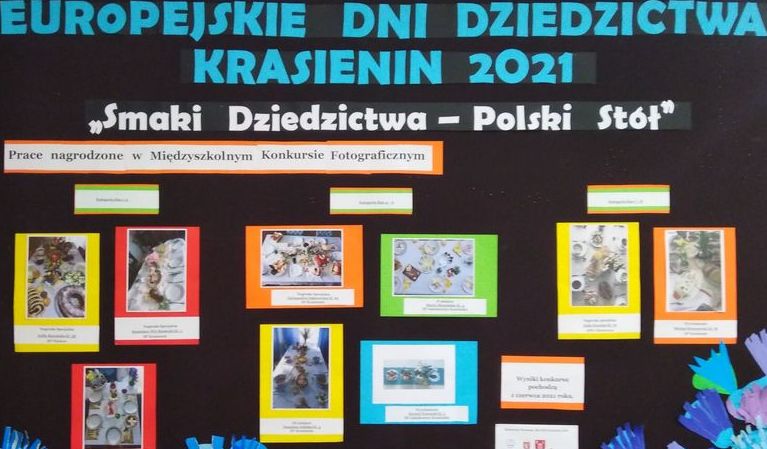 Na zdjęciu tablica przedstawiająca wyróżnione prace. 