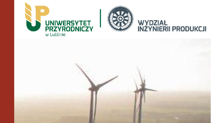 Na zdjęciu logo Uniwersytetu Przyrodniczego i turbiny wiatrowe