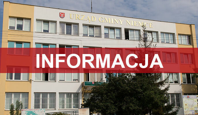 Zdjęcie budynku urzędu gminy z napisem informacja