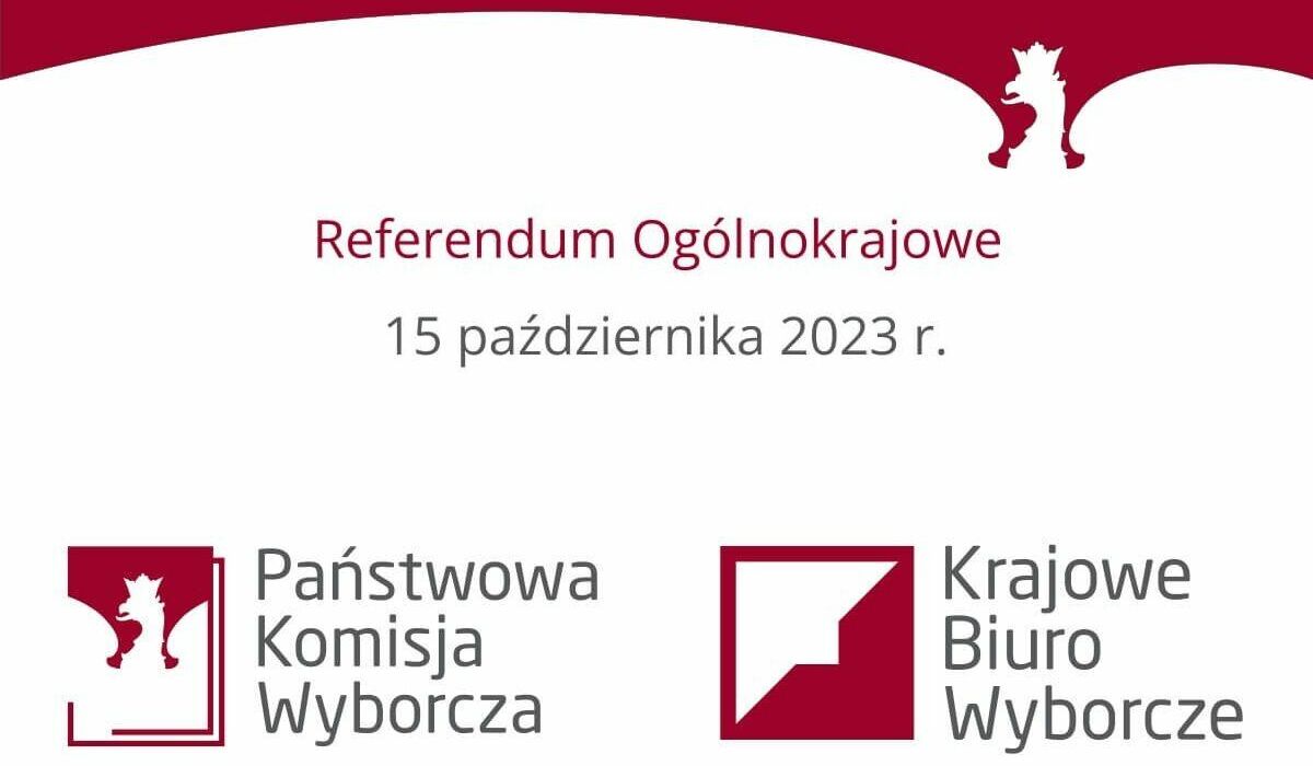 Logo Państwowej Komisji Wyborczej oraz Krajowego Biura Wyborczego oraz napis Referendum Ogólnokrajowe 15 października 2023 r.