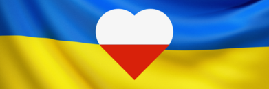 Flaga Ukrainy na tle polski