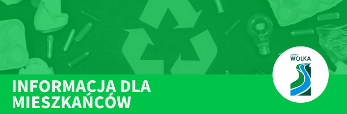 Napis informacja dla mieszkańców logo gminy wólkę na zielonym tle