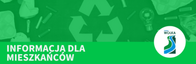 Napis informacja dla mieszkańców logo gminy wólkę na zielonym tle