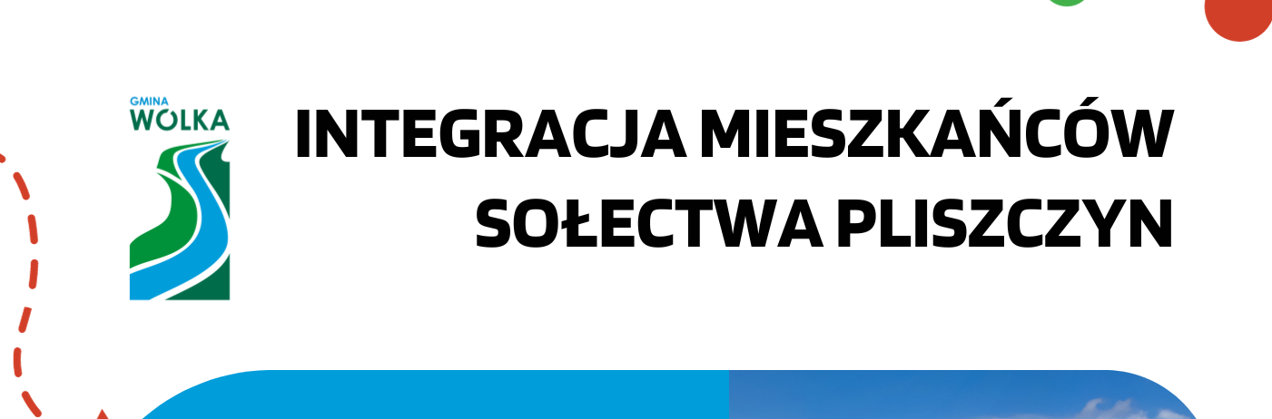 Plakat informacyjny o integracji mieszkańców z datą 25.11.2024, godziną 18:00, miejscem REMIZYNA. Zawiera zdjęcie placu zabaw oraz grupy ludzi przy stole.