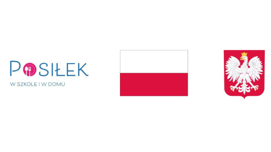 logo posiłek w szkole i w domu, flaga Polski, herb Polski