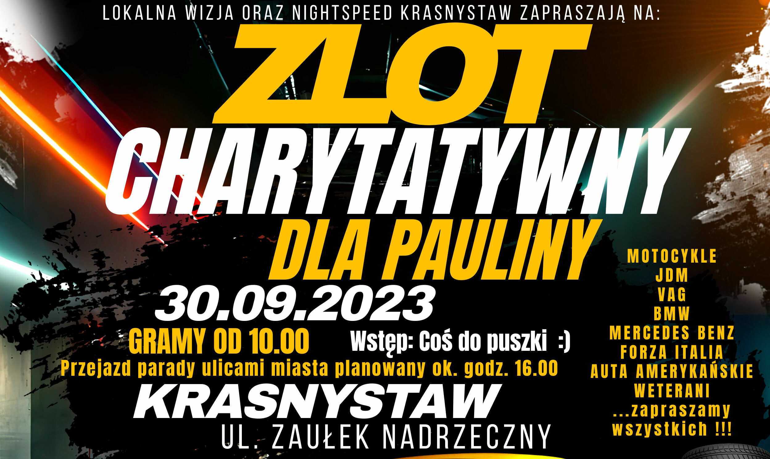 ZAPRASZAMY NA CHARYTATYWNY ZLOT SAMOCHODÓW I MOTOCYKLI