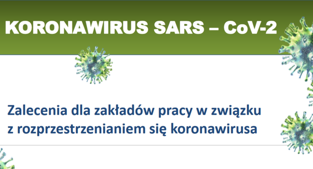 KORONAWIRUS SARS – CoV-2 Zalecenia dla zakładów pracy w związku z rozprzestrzenianiem się koronawirusa