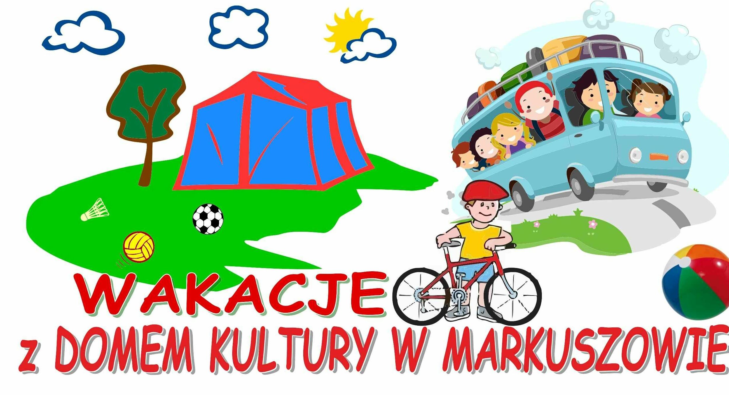 grafika i napis wakacje z domem kultury