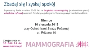 Zaproszenie na bezpłatne badania mammograficzne w sierpniu 2018 roku