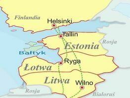 fragment mapy z Litwą, Łotwą i Estonią 