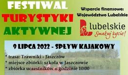 fragment plakatu z napisem: Festiwal Turystyki Aktywnej 9 lipca 2022 spływ kajakowy