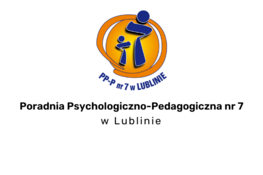 Logo Poradni Psychologiczno-Pedagogicznej nr 7 w Lublinie przedstawiające dorosłego i dziecka w uścisku wewnątrz okręgu.