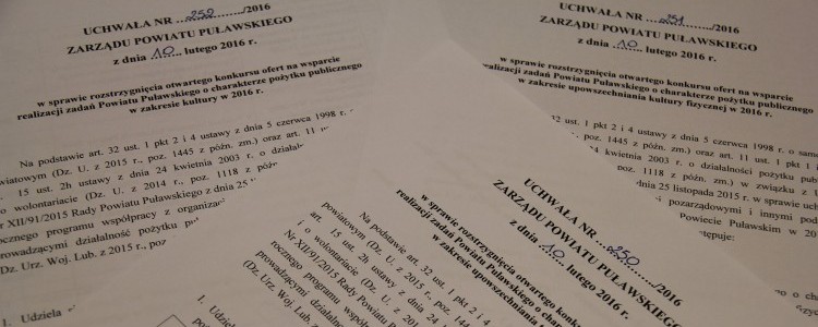 Rozstrzygnięcie otwartych konkursów ofert na wsparcie realizacji zadań Powiatu Puławskiego o charakterze pożytku publicznego w zakresie upowszechniania turystyki, kultury fizycznej, kultury w 2016 r.