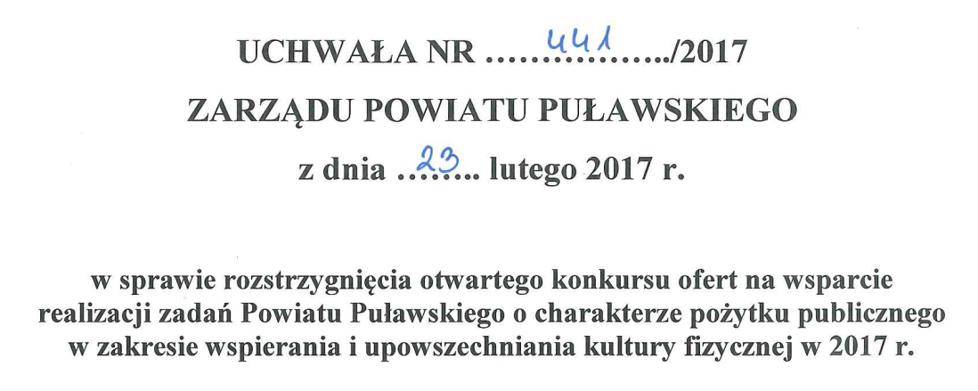 Rozstrzygnięcie otwartego konkursu ofert w zakresie sportu