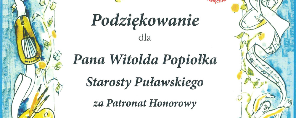 Podziękowanie dla Starosty Puławskiego od Prywatnej Szkoły Muzycznej I Stopnia w Nałęczowie