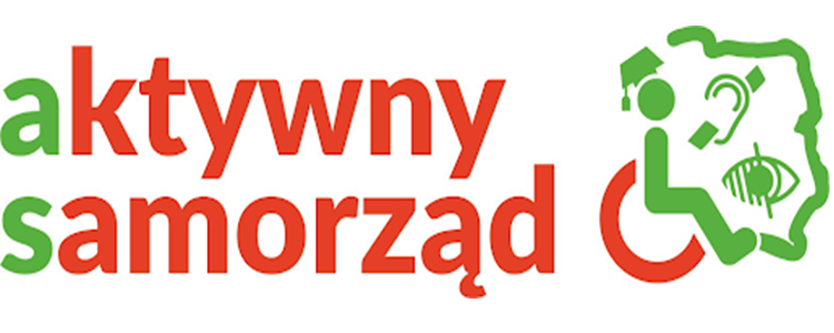 Aktywny samorząd - napis i logo. Zarys kształtu Polski.