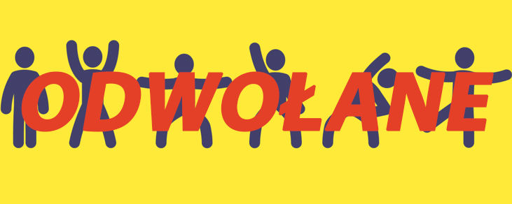 Grafika - zajęcia sportowe. Napis ODWOŁANE.
