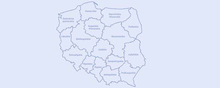 mapka Polski z konturami i nazwami województw