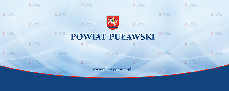 Powiat Puławski, herb, www.pulawy.powiat.pl, tło niebieskie