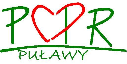 Powiatowe Centrum Pomocy Rodzinie w Puławach - Logo na białym tle zielony napis PCPR z czego środkowe czerwone serce tworzą litery C i Brzuszek P, podkreślony a pod nim napis Puławy 