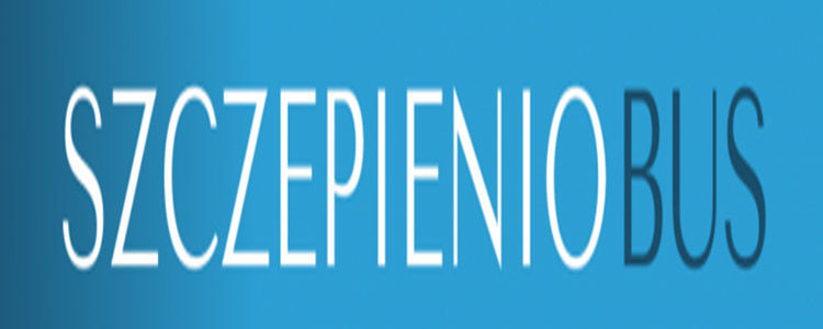 Szczepieniobus - napis na niebieskim tle