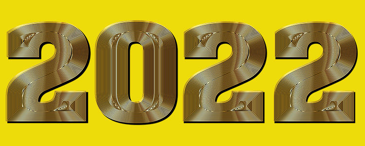 Nowy Rok 2022 złote cyfry na żółtym tle