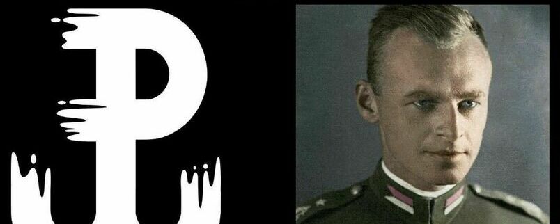 Zapal znicz Rotmistrzowi Pileckiemu - zdjęcie Witolda Pileckiego, kotwica Polska walcząca