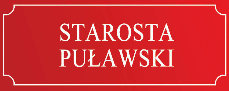 Starosta Puławski - białe litery na czerwonym tle