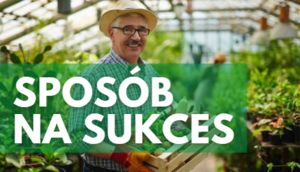 Osoba z warzywami i napis Sposób na Sukces