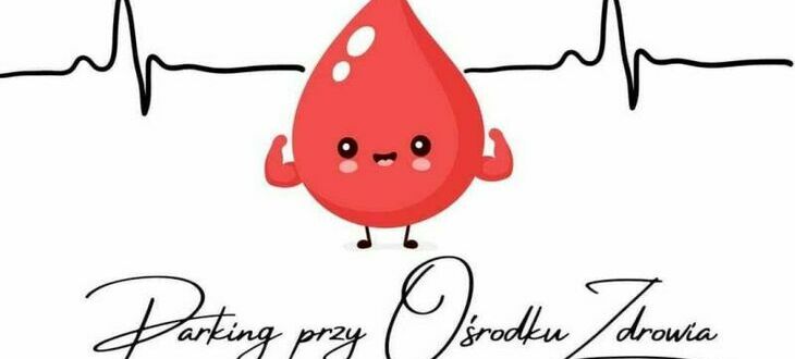 Plakat wydarzenia "Krwiodawstwo w Lublinie" z kreskówkową kroplą krwi, informacją o miejscu, dacie i czasie oraz logotypami organizatorów.
